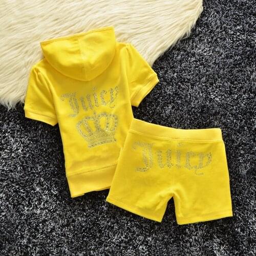 Juicy Lovers Brand Summer Fashion Slim Shiny Diamonds Velvet Casual Tracksuits Women Sportswear Suit Yoga Tennis Dress suits