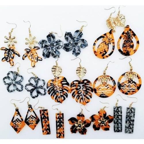 Hawaiian Acrylic Drop Earrings Vintage Bohemian Big Geometric Triangle Flower Dangle Earring Party Jewelry Earrings for Women