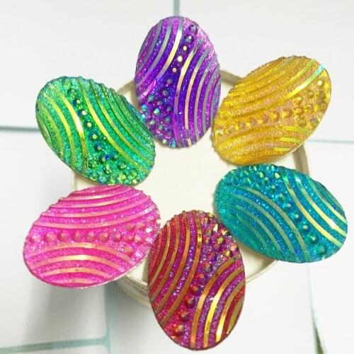 HOT 12PCS 20mm*30mm AB Resin mix oval shape Rhinestone Flatback Wedding diy Buttons D70A