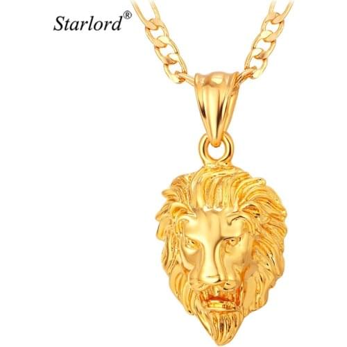 Hot Hip Hop Jewelry Big Lion Head Pendant Gold Color Figaro Chain For Men Kpop Statement Necklace Collier Wholesale P215