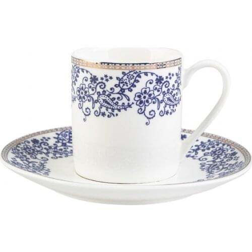 Karaca Bella Porcelain Turkish Coffee Cups Boxed Set with 6 Cups and 6 Saucers Tea Coffeeware Glass Traditional Drinkware