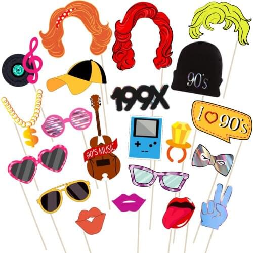 Tinksky 21Pcs Cosplay 90s Party Photo Booth Props Funny Vintage Creative Party Accessories Favors Decoration Supplies