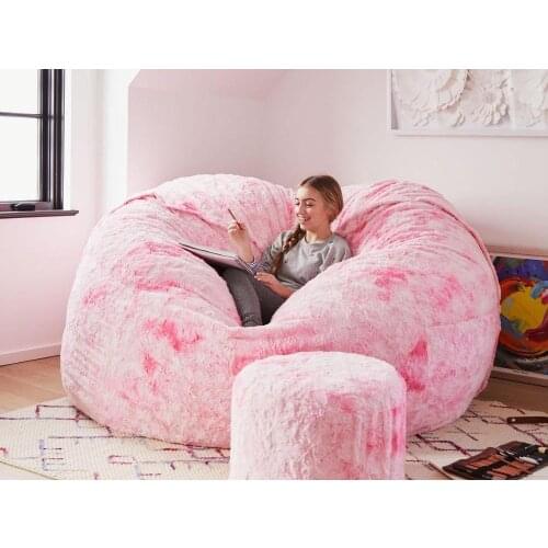 Dropshipping 7ft Giant Fur Bean Bag Cover Living Room Furniture Big Round Soft Fluffy Faux Fur BeanBag Lazy Sofa Bed Coat