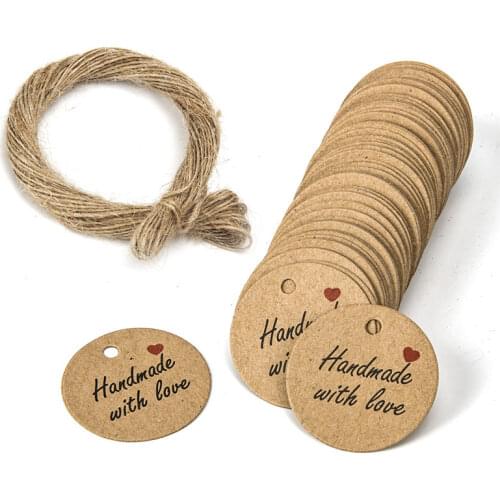 100pcs Round Kraft Paper Gift Tags Baking Printed Tag Celebrating Labels Handmade Wedding Party Decoration Packaging Hang Paper