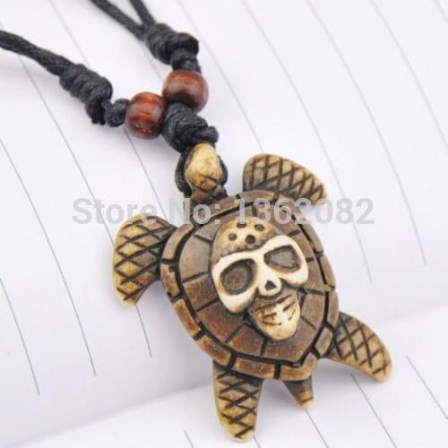 Cool Tribal Style Skull Carved Sea Turtle Pendant Surfer Necklace Amulet Gift MN232