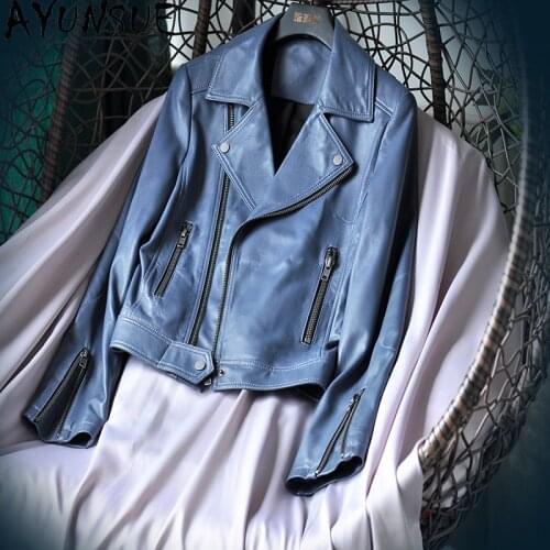 AYUNSUE 100% Genuine Leather Jacket Women Motorcycle Sheepskin Coat Female Short Leather Coats Spring Autumn 2021 Mujer Chaqueta