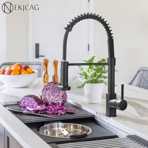 Matte Black Kitchen Faucet 360 Degree Rotation Sink Crane Two Water Outlets Hot Cold Water Mixer Taps Deck Installation