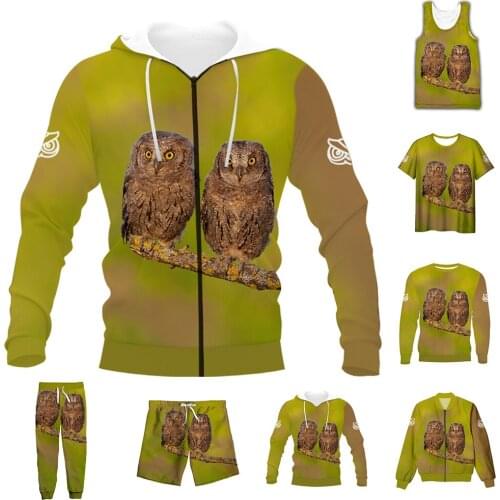 New Fashion 3D Full Print Animal Owl T-shirt/Sweatshirt/Zip Hoodies/Thin Jacket/Pants Four Seasons Casual Suit V20