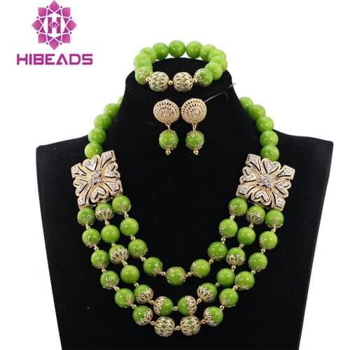 2017 Latest Greenery Beads African Jewelry Set New Women Statement Necklace Set Gift Free Shipping WD606