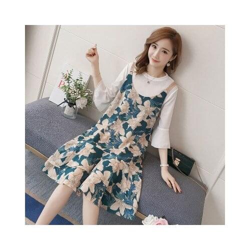 New summer fashion printed chiffon maternity dress + bottoming two-piece maternity dress