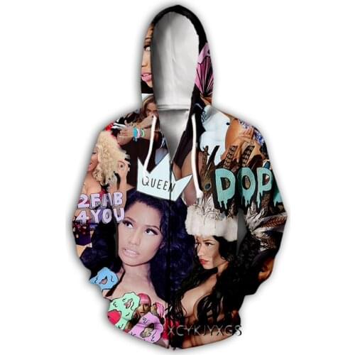 New Men/Women 3D Printed Nicki Minaj Casual Zipper Hoodies Fashion Streetwear Men Loose Sporting Zip Up Hoodies J04