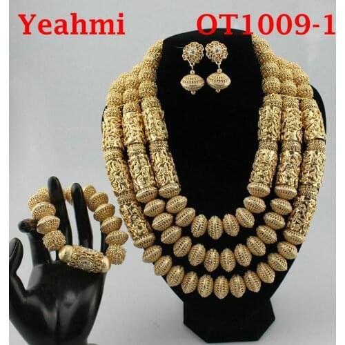 Wholesale Fashion African Jewelry Set Sparkling Gold Color Dubai Big Necklace Earrings Women Wedding Party Jewelry Sets Gift