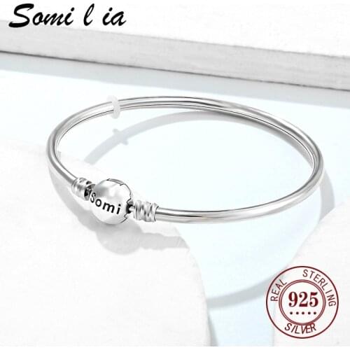 SOMILIA Authentic 100% 925 Sterling Silver Snake Chain 17-21CM Bangle & Bracelet Luxury Jewelry SML5620
