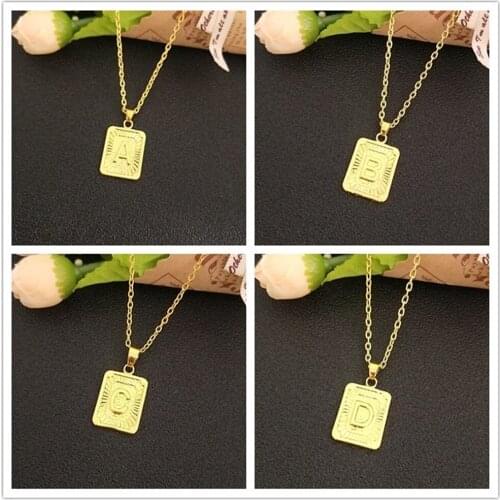 Bulk 10pcs Initial Letter Pendant Necklace Gifts For Women A B C E G I J K L N OPQ R S T V Z Alphabet Rectangle Medallion Collar