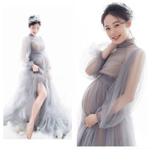Maternity Photography Props Dresses Long Tulle Perspective Pregnancy Dress Mesh Maxi Gown For Pregnant Women Photo Shooting Sexy