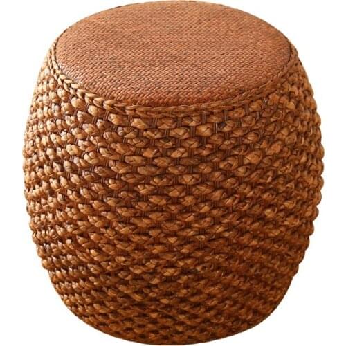 Rattan tatami round Futon solid wood low stool simple shoe changing stool pastoral small sitting pier straw tea table