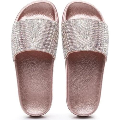 Summer Imitation Diamond Slippers Women Outdoor Slider Ladies Beach Slippers Non-Slip Snug Sandals Women Slides Flip-Flops