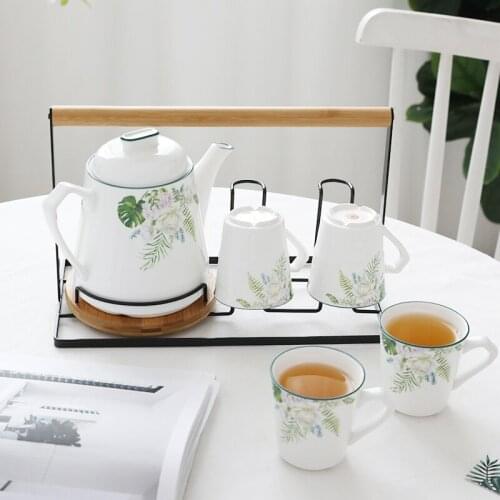 Nordic White Tea Set European Ceramic Cup Afternoon Tea Flower Tea Set Porcelain Tea Kettle Jogo De Xicaras Drinkware EF60CJ