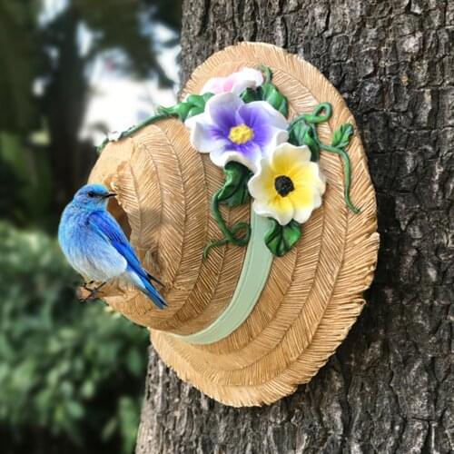 Resin Bird House Outdoor Decor Flower and Straw Hat Shape Birdhouse for Outside Bird Nest Hut for Home Garden Yart Art