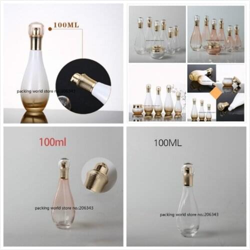 100ml bowling shape glass bottle gold pump for serum/lotion/emulsion/foundation mist sprayer skin care cosmetic packing