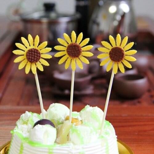 Cake toppers sunflower paper cards banner for fruit Cupcake Wrapper Baking Cup tea birthday party wedding decoration