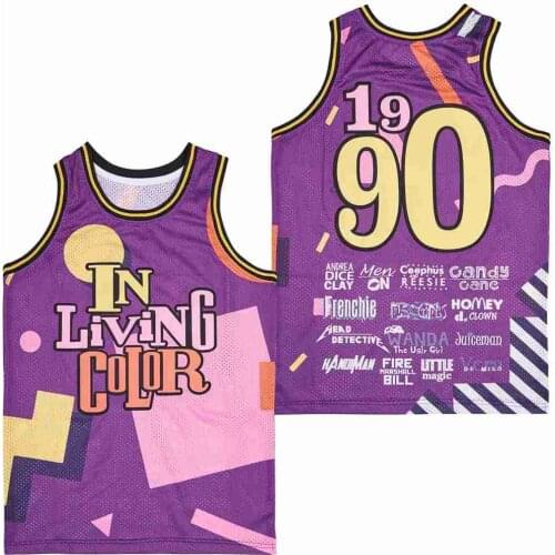 BG basketball jersey IN LIVING COLOR 90 WAYANS Jerseys Embroidery sewing printing Outdoor sportswear Hip-hop summer blue jerseys