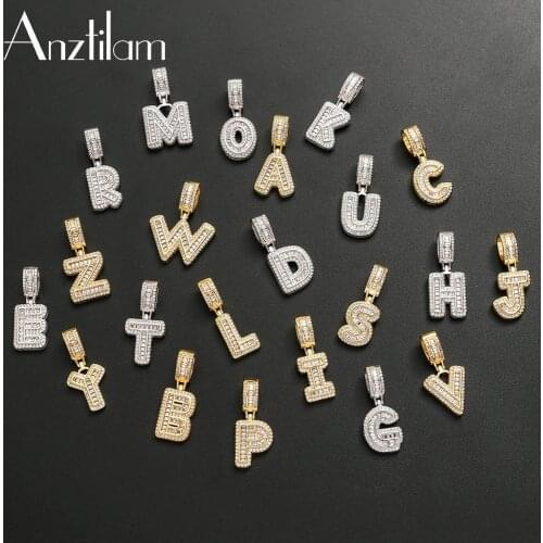 HIP HOP Custom Name Logo Bling Single Letter Pendants Necklace With Long Rope Chain Men’Necklace Jewelry Gifts