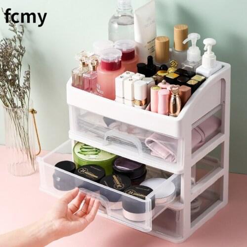 Cosmetics Storage Box Three Layer Drawer Makeup Jewelry Organizer Desktop Lipstick Nail Oil Container Beauty Cosmetic Case