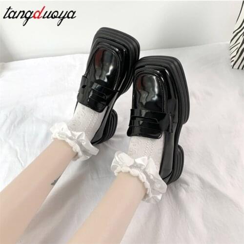 Women shoes Cute Lolita Girl Women Maid Boot Shoes square Toe Leather Shoes Japanese JK High School Uniform Kawaii Anime Cosplay