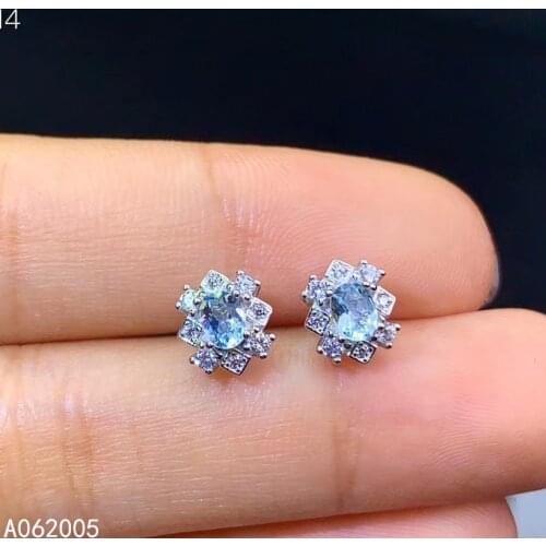 KJJEAXCMY Fine Jewelry 925 sterling silver inlaid natural Aquamarine female new earrings Ear studs popular support test