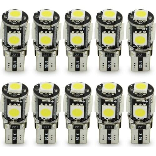 10Pcs White T10 W5W 5050 5SMD LED Canbus Error Free Bulbs For 192 168 194 Clearance Lamps License Plate Lights 12V