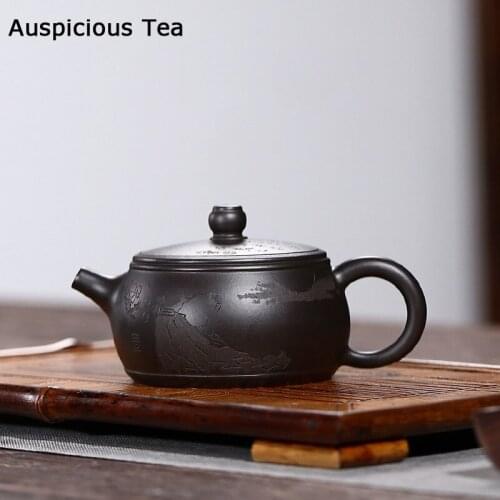 160ml Yixing Handmade Purple Clay Teapots Raw Ore Black Mud Tea Pot Ball Shaped Egg Kettle Chinese Yixing Tea Set Gifts