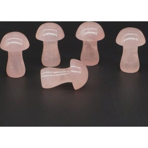 2pc Natural Gemstone Rose Quartz Crystal Hand Carved Stone Mushroom Reiki Healing Decor
