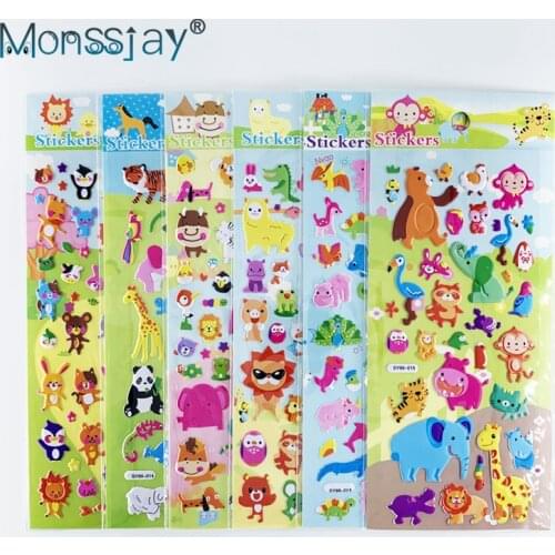 3 sheets Children kawaii zoo animal bubble sticker for girl boy cartoon scrapbook DIY stickers notebook laptop decoration