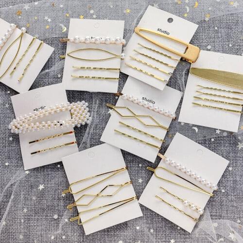 3Pcs/Set Metal Minimalist Hair Accessories Geometric Irregular Gold Color Hair Clip Imitiation Pearl Hairpin Barrettes Hairgrip