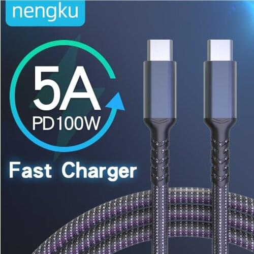 5A PD100W USB Type C Cable USB Fast Charging Mobile Phone Android Mobile Phone Data Cable for Samsung Xiaomi Huawei 1/2/3M