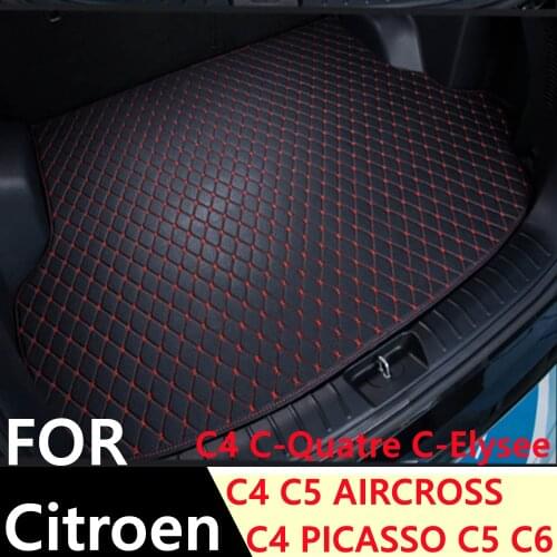 SJ Car Trunk Mats For Citroen C4 C5 C6 AIRCROSS C4 PICASSO C-Elysee (2010-2020) Waterproof Cargo Liner Boot Carpets Luggage Mud