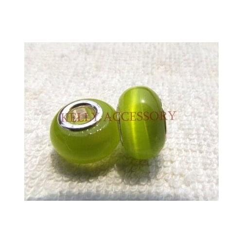Hot Sale 100pcs 9x14mm Olive Green Opal Cat Eye Beads Stone Charm Beads Big Hole Spacer Beads For Jewelry Making Craft DIY Beads