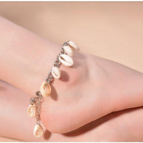 1Pc New Bohemian Summer Beach Silver Chunky Chain Shell Tassel Anklet Chain Barefoot Sandal Foot Jewelry