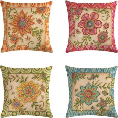 Painting Flower Printed Cotton Linen Cushion Cover Beantiful Home Decor Pillowcase Octopus Sofa Bedding Cushion Case