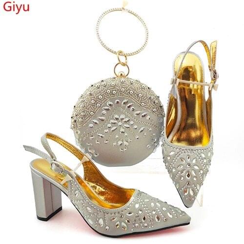 Doershow Italian Shoes and Bags To Match Shoes with Bag Set Decorated with Rhinestone Nigerian Women Wedding Shoes set! HYG1-1