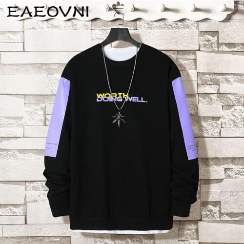 EAEOVNI Oversized O Neck Sweatshirt Men 2021 Solid Hip Hop Japanese Streetwear Pullovers Hoodie Men Sweatshirts Long Sleeve Top