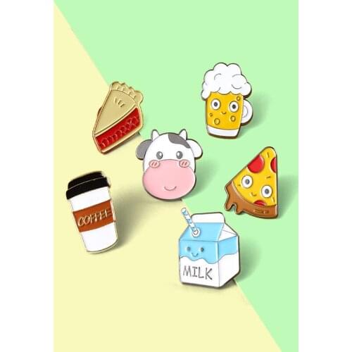 Cartoon Animal Food Enamel Lapel Pins Sandwich Coffee Brooches Backpack Accessories Gifts for Friends Women Men Custom Jewelry