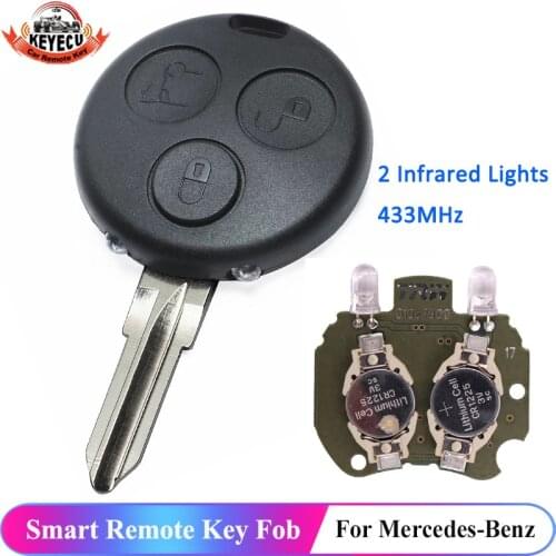 KEYECU Replacement Remote Car Key Fob 433MHz for Smart Fortwo Forfour Roadster City Passion 2000-2005 With 2 Infrared Lights