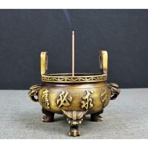 Chinese Pure Brass "Find A Fortune" Incense Burner Statue