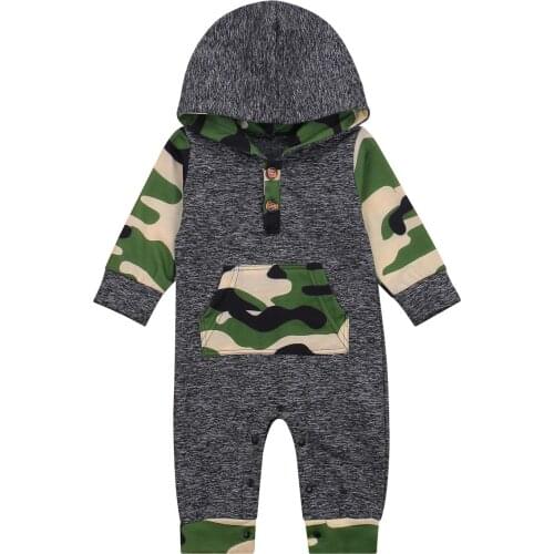 Newborn Baby Boys Patchwork Cotton Rompers Long Sleeve Hooded Infant Toddler Autumn Rompers Jumpsuits Baby One Piece 0-12M