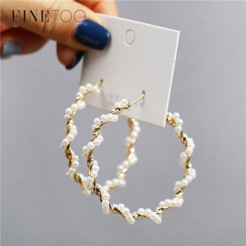 Korean Fashion Oversize Twisted Simulated Pearls Hoop Earrings for Women Exaggrated Big Circle Earrings Hoops Statement Jewelry