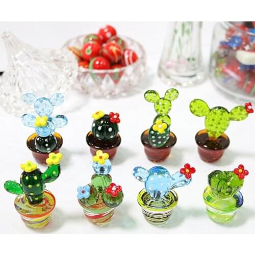 Handmade Murano Glass Cactus Figurines Ornaments Desktop Craft Adornment Creative Colorful Cute Miniature Plant For Home Decor