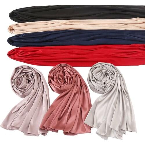180*70cm Muslim Satin Hijab Femme Musulman Plain Shawl Headscarf Islamic Foulard Satin Turban Headwrap Malaysia Scarves