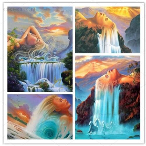 Diamond Painting Kit Landscape Waterfall 5D Diy Diamond Embroidery Portrait Woman Rhinestones Decoration Mosaic Art Decal